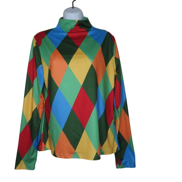 Colorful Harlequin Diamond Long-Sleeve Costume Top Court Gesture Joker Clown - Picture 1 of 8